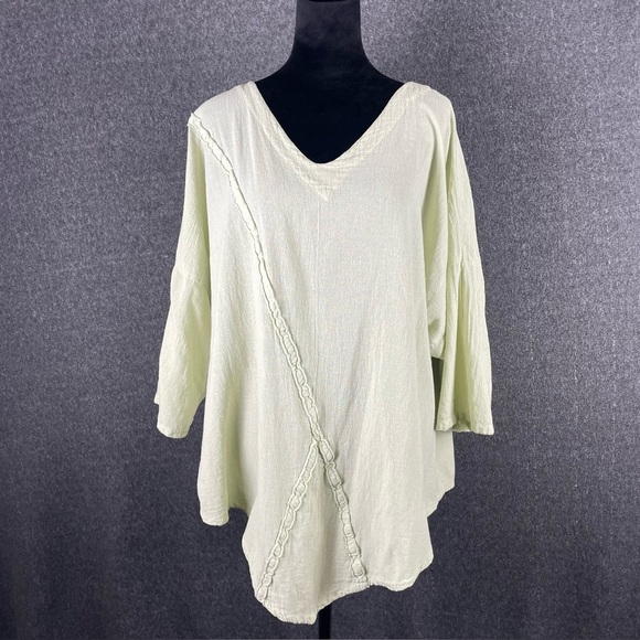 Oh My Gauze XL Pale Green Lightweight Boho Lagenlook Asymmetrical Tunic Artsy - Picture 2 of 12